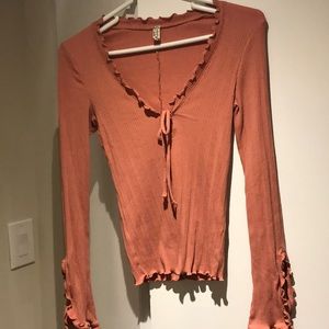 Pink ruffle sleeve and neck top